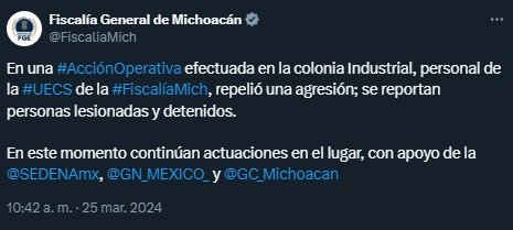 5 detenidos y 4 elementos de la Fiscalía heridos tras enfrentamiento en la Industrial Morelia 3 comunicado fiscalia 1