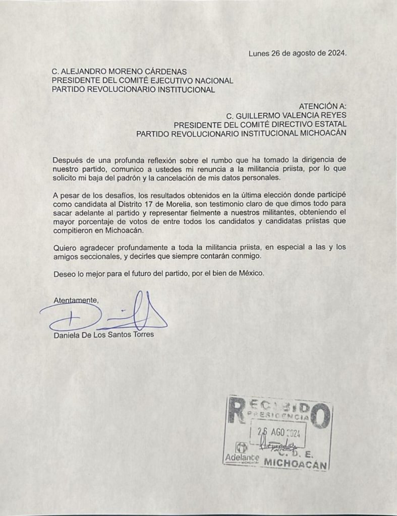 Daniela de los Santos Renuncia al PRI en Michoacan Tras 16 Anos de Militancia 2