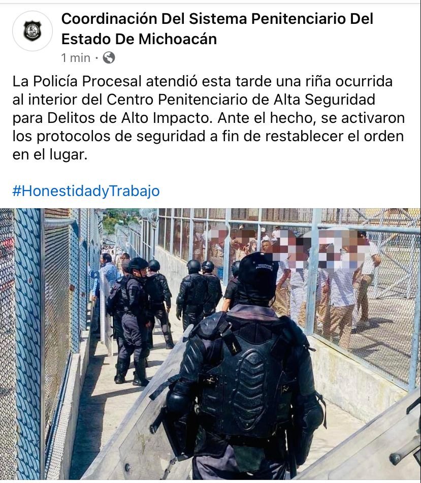 Descartan Motin en Penal de Alto Impacto de Michoacan Fue una Rina