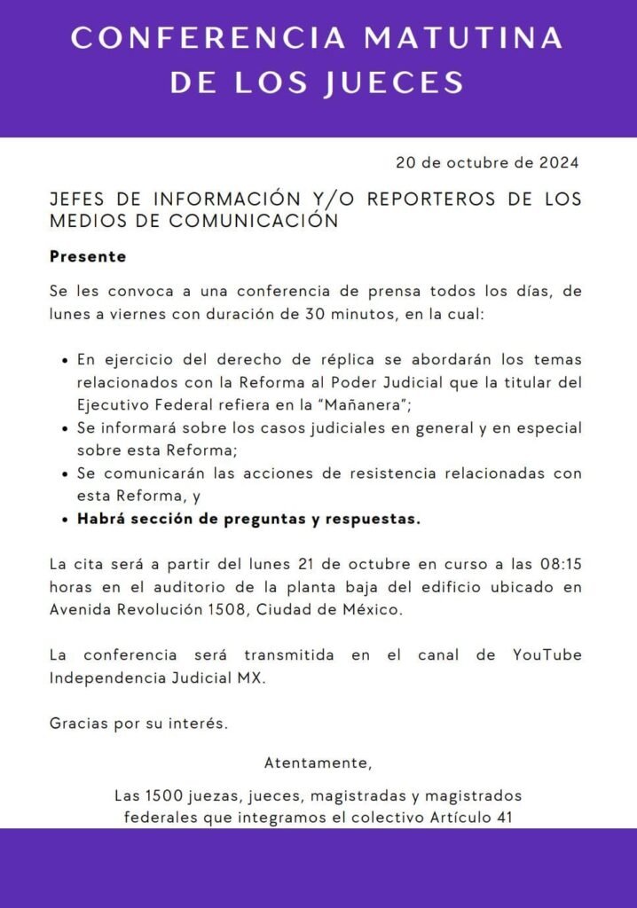 El Poder Judicial Anuncia Conferencias de Prensa Diarias en Ejercicio del Derecho de Replica op