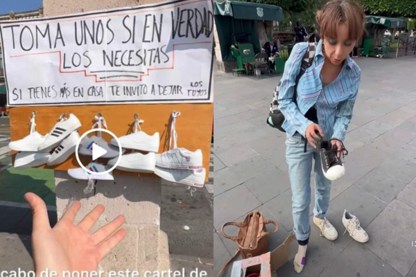 Mujer prefiere tennis usados en lugar de tennis nuevos que regalo influencer millonario de Morelia 12345