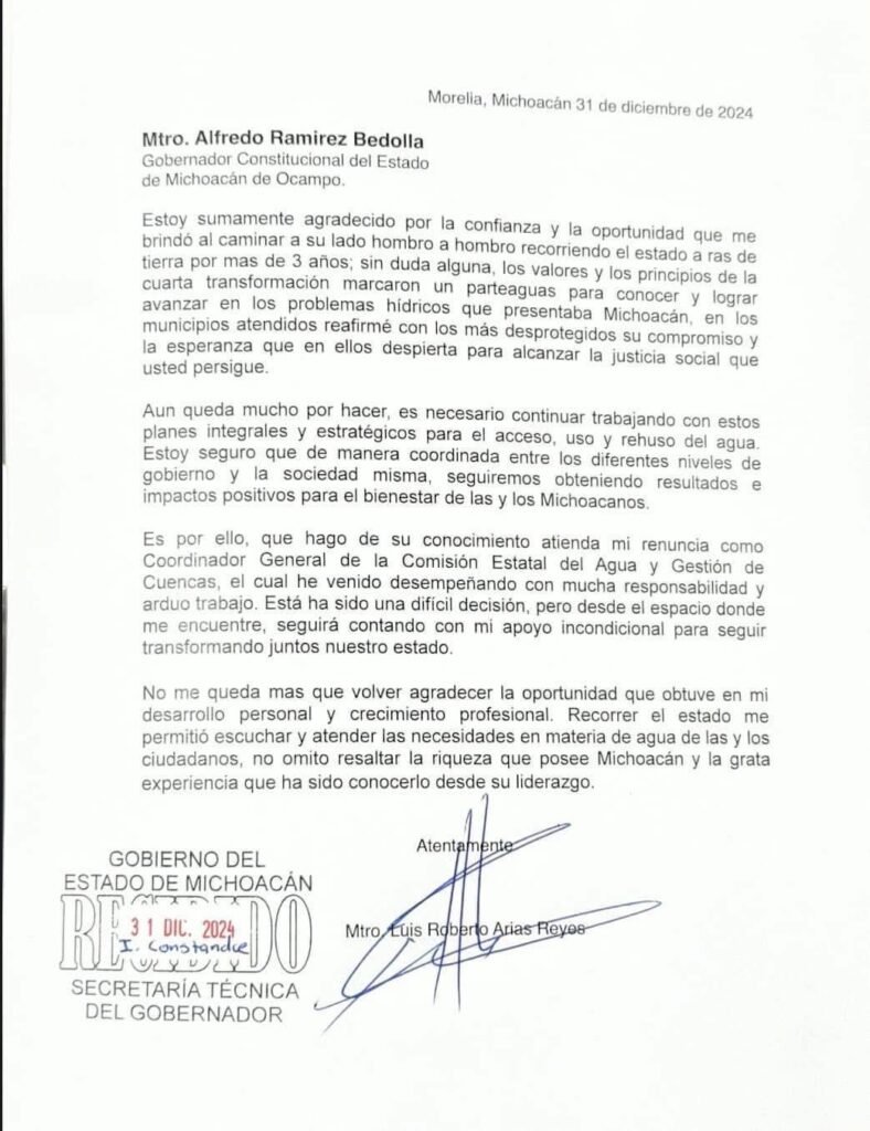 1er cambio del 2025 en el gabinete de Bedolla: Roberto Arias de CEAC a CONAGUA 2 img 20250102 wa0006116096063460203113