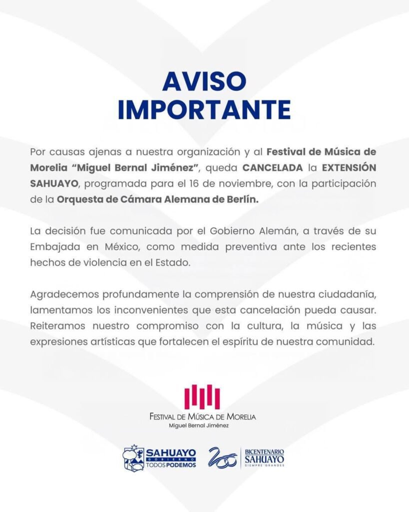 Gobierno de Alemania alerta por violencia en Michoacán, músicos cancelan concierto en Sahuayo 2 img 20251114 wa00066717057532609791783