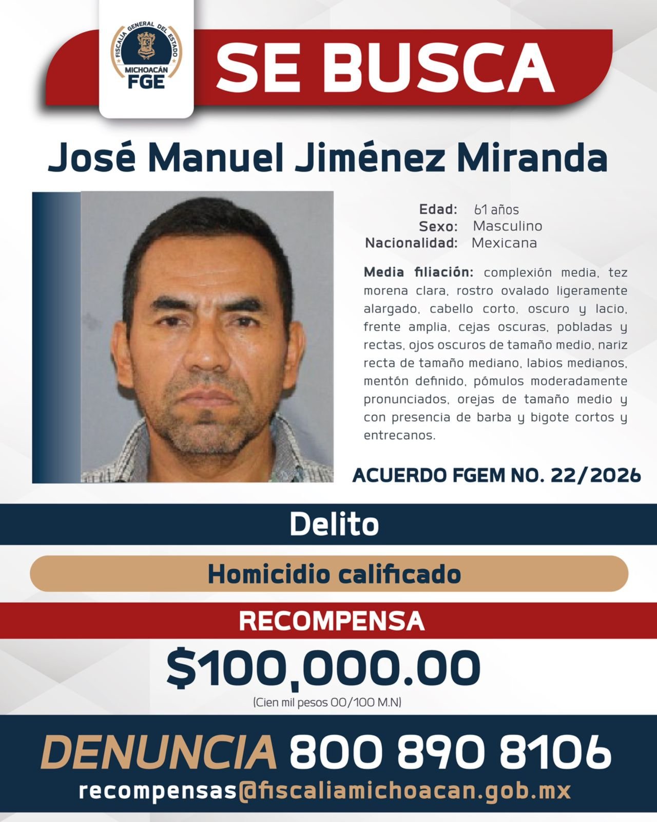 Emite FGE acuerdo de recompensa para la detención de José Jiménez Miranda, presunto responsable del homicidio de Carlos Manzo 1 IMG 20260610 WA0027