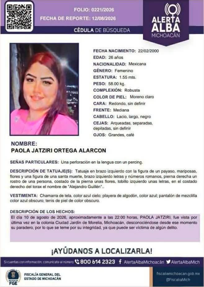 Alerta Alba busca a Paola Jatziri, desaparecida en Morelia desde el 10 de agosto 1 12