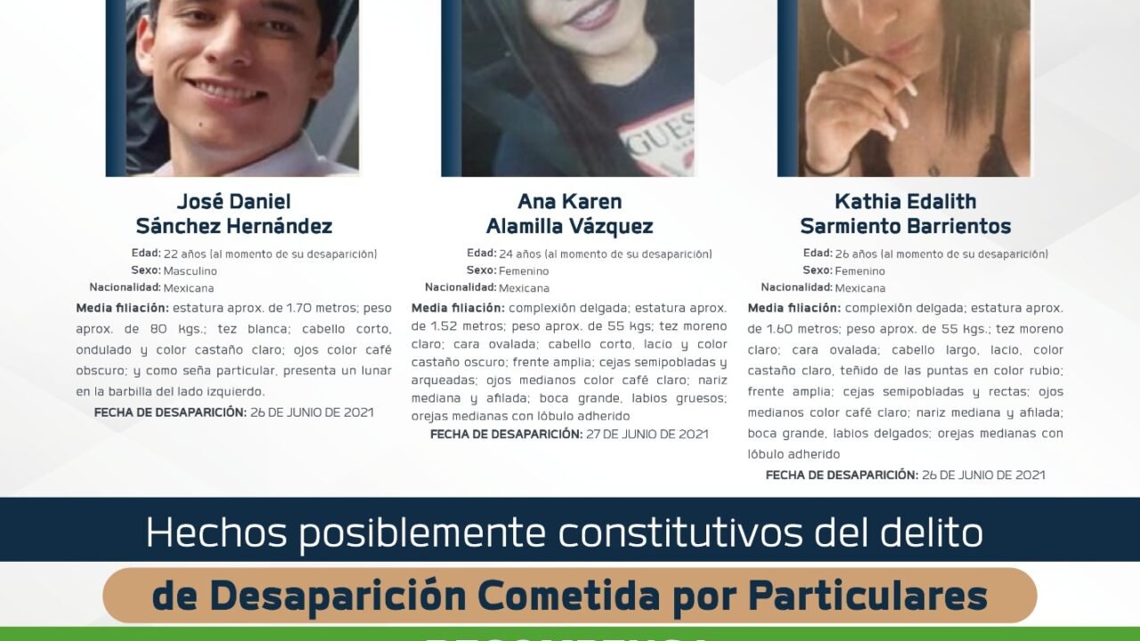 FGE ofrece recompensa de 100 mil pesos por información que permita localizar a tres personas desaparecidas