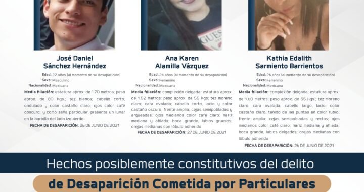 FGE ofrece recompensa de 100 mil pesos por información que permita localizar a tres personas desaparecidas